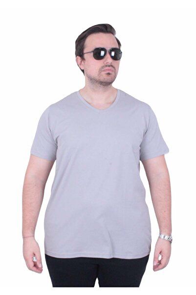 MocGrande Men's Large Size Lycra Basic V-Neck T-Shirt 11170 Gray