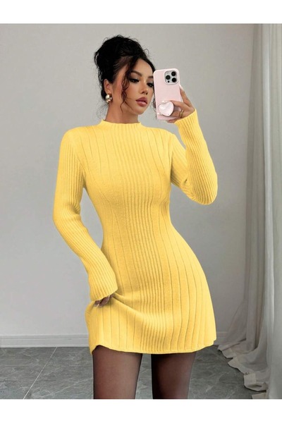Iuliashop Rochie scurtă tricotată galbenă Pilar - M