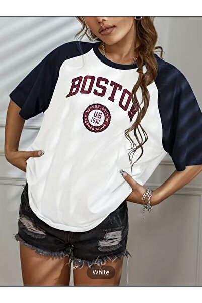 Massgai Μπλουζάκι Unisex Design Boston με στάμπα, υπερμεγέθη, χτενισμένο βαμβ...