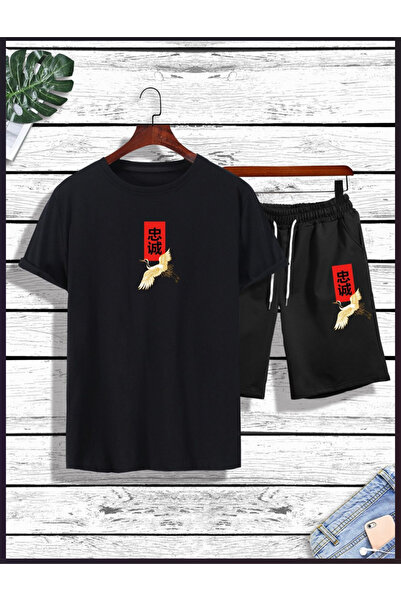 Joetsu Black Printed T-Shirt Shorts Bottom Top Set
