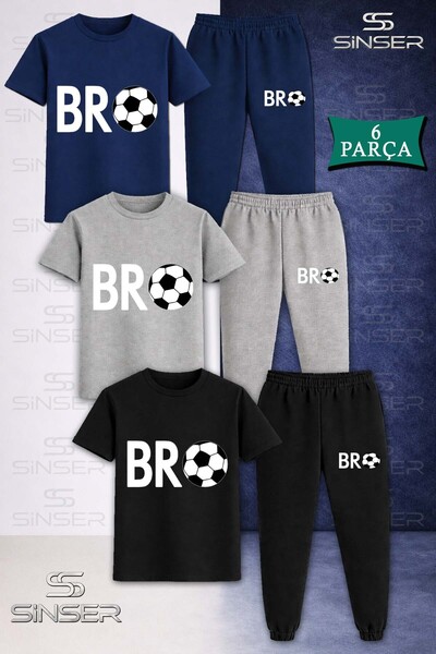 SS SİNSER Παιδικό Σετ Φόρμας με Μπλουζάκι BRO TOP YAZI ΛΕΥΚΟ 3 τεμαχίων
