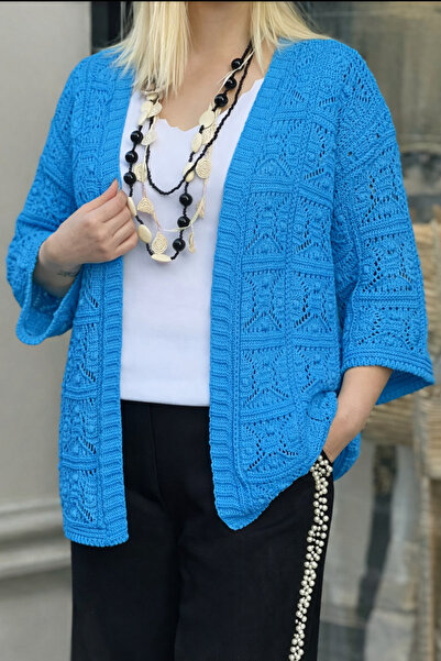 MADAM LİONESS Γυναικεία πλεκτή ζακέτα εκρού με διάτρητο σχέδιο, εποχιακή, άνε...