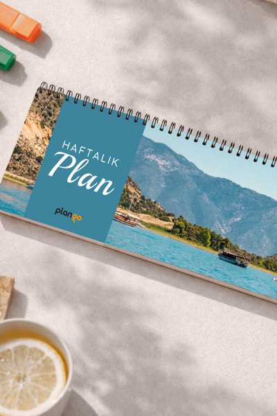 Plango Tarihsiz Spiralli Haftalık Masaüstü Planlayıcı - DENİZ - 10x30 cm
