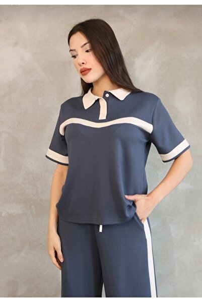 LAVRE Oversize Modal Fabric Garnished Tracksuit Set Soft Textured Shirt Colla...