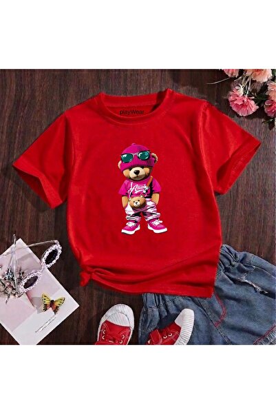 playwear Παιδικό unisex μπλουζάκι με στάμπα Pink Bear, 100% βαμβακερό, με λαι...