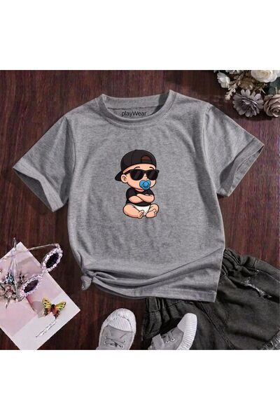 playwear Παιδικό unisex μπλουζάκι με στάμπα μωρού με γυαλιά, 100% βαμβακερό, ...