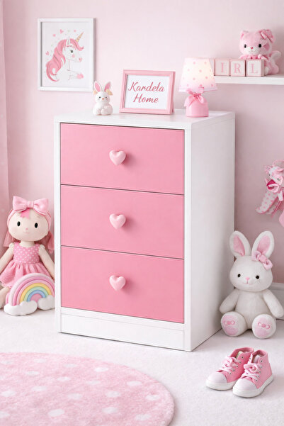 Kardelahome Kardela Home Pembe Kalpli 3 Çekmeceli Çocuk Komodini (ÜRÜN KURULU...