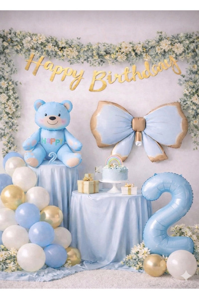 ÇITIPITISTORE Σετ γιορτής γενεθλίων με μπλε αλουμινένιο μπαλόνι με φιόγκο αρκ...