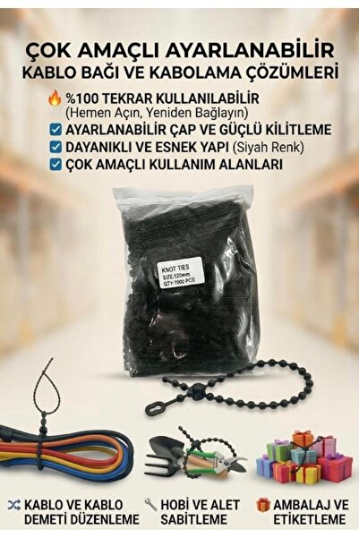 ÇELİKER Siyah Kablo Bağı Klips Plastik Cırt Cırt Kelepçe 120 Mm (12 Cm) Tekra...