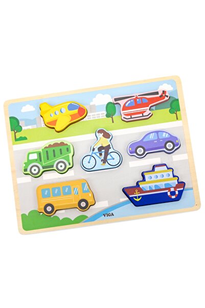 Viga Wooden Puzzle Unit Montessori 2in1 Figures Vehicles
