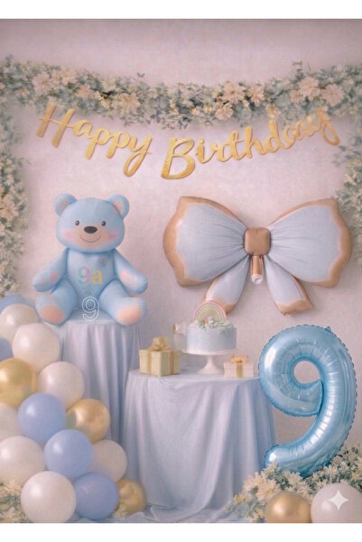 ÇITIPITISTORE Σετ γιορτής γενεθλίων με μπλε αλουμινένιο μπαλόνι με φιόγκο αρκ...