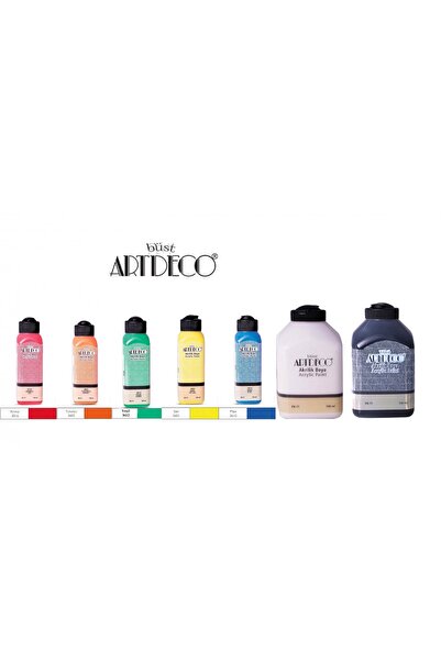 Artdeco Akrilik Boya 5 Canlı Renk 140ml + Beyaz 500 ml + Siyah 500ml (Kırmızı...