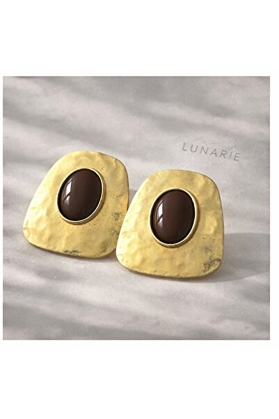 Lunarie Xuping Brown Stone Steel Gold-Plated Earrings Non-Tarnish Vintage Ant...