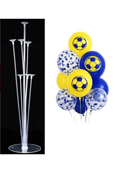 Patladı Gitti 7'li Balon Standı ve 10 Adet Futbol Temalı Sarı-Lacivert-Şeffaf...