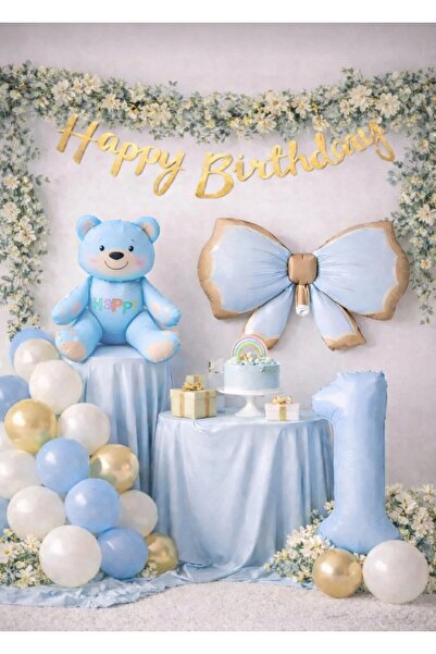 ÇITIPITISTORE Σετ γιορτής γενεθλίων με μπλε αλουμινένιο μπαλόνι με φιόγκο αρκ...