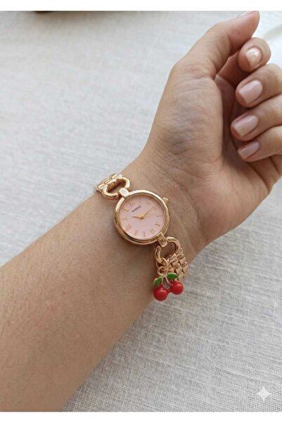 Ricardo Saat Women's Powder Pink Dial Gold Chain Cord Watch – Stylish Bracele...