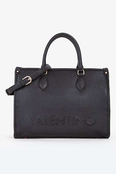 Valentino Bags Δερμάτινη τσάντα shopper με ανάγλυφο λογότυπο, Μαύρη