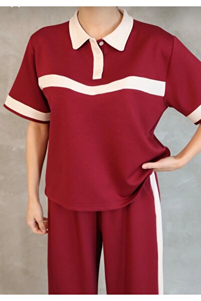 LAVRE Oversize Modal Fabric Garnished Tracksuit Set Soft Textured Shirt Colla...