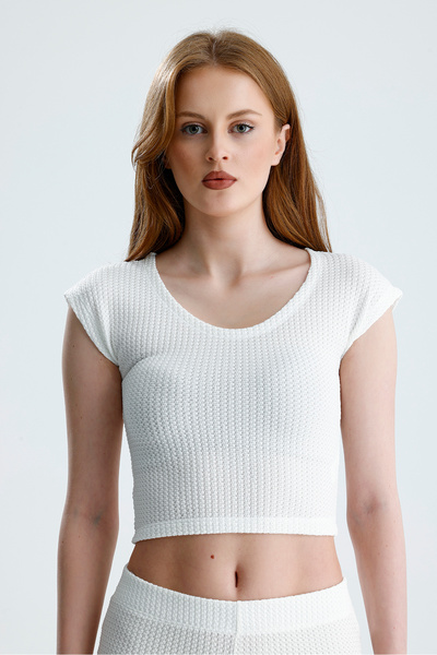 Sense Bürümcük Fabric Crop Bustier |   Bust36323 Ecru