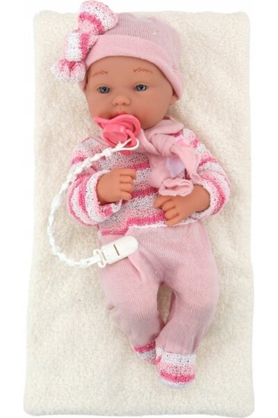 LeanToys Păpușă bebeluș, pulover în dungi, căciulă, eșarfă, accesorii, roz