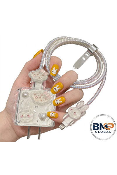 BMP MARKET Tavşan Figürlü Kablo Koruyucu ve Adaptör Koruma Seti 18W/20W Typce-C