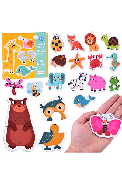 Jokomisiada Puzzle colorat 24 Animale leu vacă fluture vulpe ZA4749