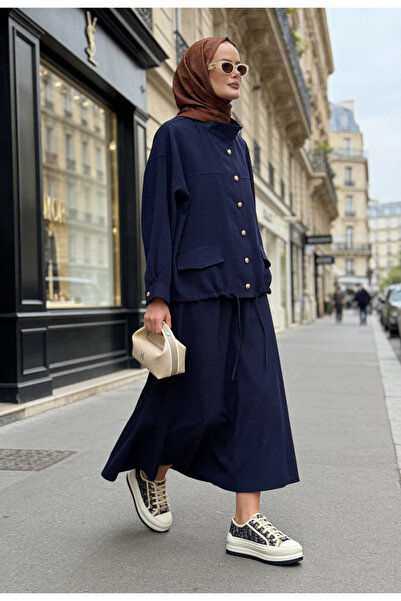 Aselim Hijap Moda Χρυσό Σετ Τένσελ με Κουμπιά - Σετ με Φούστα Τεσεττούρ - Σκο...