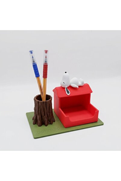 perim3d Snoopy Notepad Stand and Pen Holder Set Desktop Organizer - Red