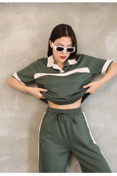 LAVRE Oversize Modal Fabric Garnished Tracksuit Set Soft Textured Shirt Colla...