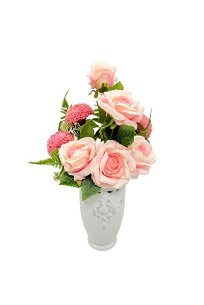 AFO Μπουκέτο με 8 τριαντάφυλλα και ανοιχτό ροζ χρυσάνθεμα