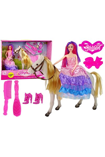 LeanToys Păpușă prințesă cu figurine de ponei albi și accesorii