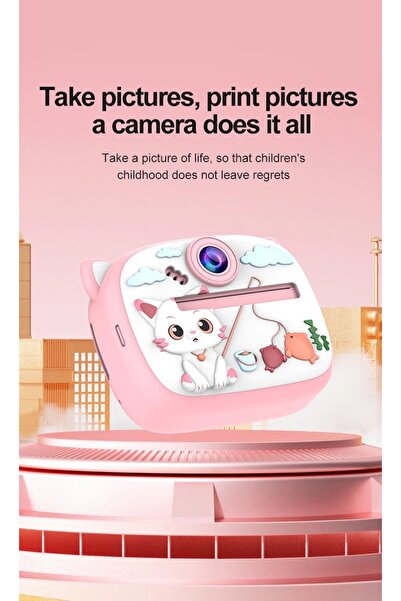 Fillikutum Sevimli Kedi Çocuk Kamerası Renk Seçenekli – Anında Baskı Mini Fotoğraf Makinesi Kabartmalı