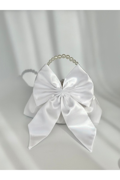 posst bag White Shiny Satin Bowknot Clutch Evening Dress Bridal Bag