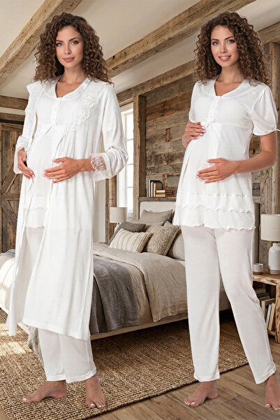 lohusahamile Σετ Πιτζάμες Εγκυμοσύνης με Δαντελένια Ρόμπα και Κρυφή Λειτουργί...