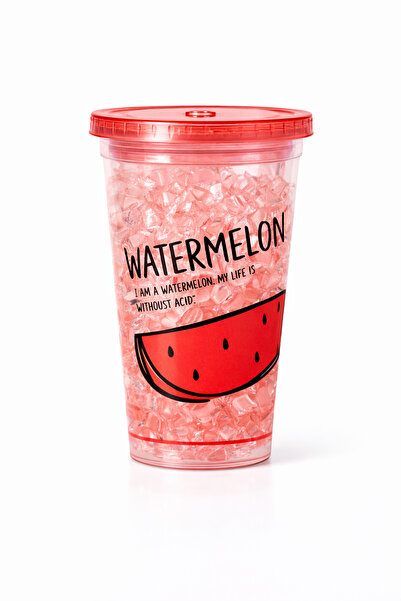 Aşkana Frosted Cracked Glass Look Smoothie Cup,450Ml, Cold Drink Cup with Lea...