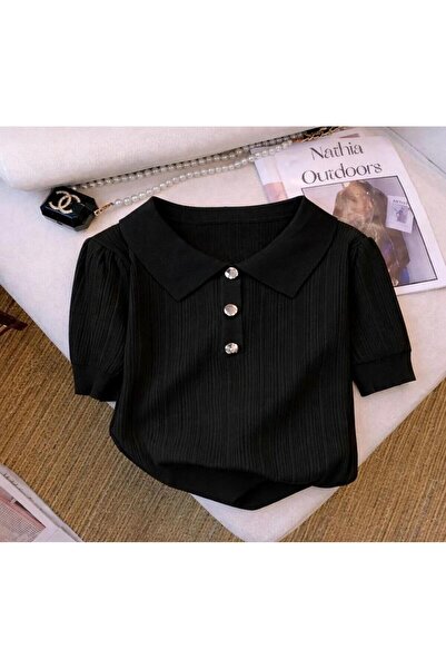 sovl Πλεκτό ασημί γκρι γυναικείο μπλούζα με λεπτομέρεια κουμπιών