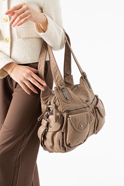 Baginn Y.S.Deri Γυναικεία Τσάντα Ώμου Vegan Δερμάτινη Τσάντα Χιαστί με Πολλές...