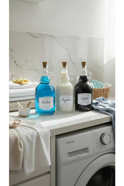 zezedesing Γυάλινο έγχρωμο μπουκάλι & λευκό & μαύρο 1000 ML με καπάκι από φελ...