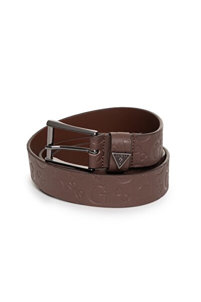Guess Ανδρική ζώνη, καφέ με ανάγλυφο λογότυπο
