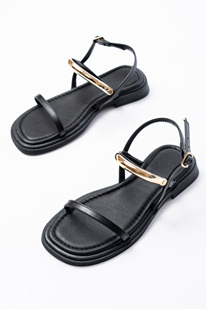 SEEM Thea Gold Λεπτομερή Γυναικεία Μαύρα Σανδάλια