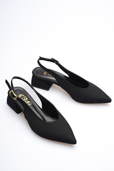 VİP SMR MODA Μαύρα παπούτσια με τακούνι nubuck meyten ύψους 3 εκ.