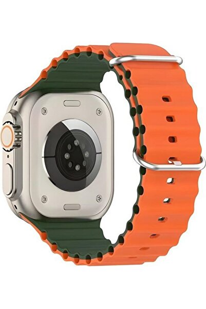 Beline Curea Apple Watch din silicon cu model valuri 38/40/41mm verde-portoca...
