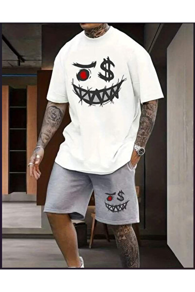 Joetsu Unisex Women'S/Men's Colorful Smile Printed Shorts T-Shirt Set