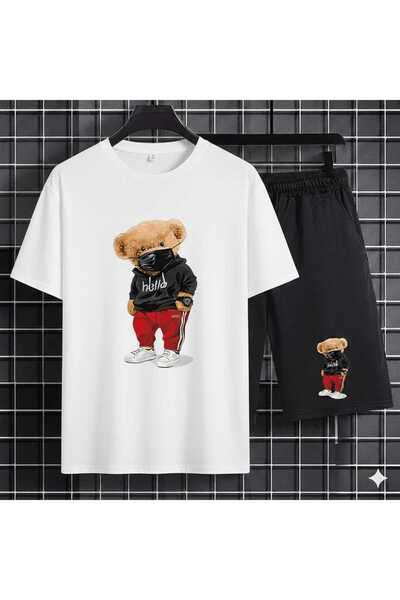 Nice Clothes Summer Children's T-Shirt Shorts Unisex (Hello Masked Bear Print)