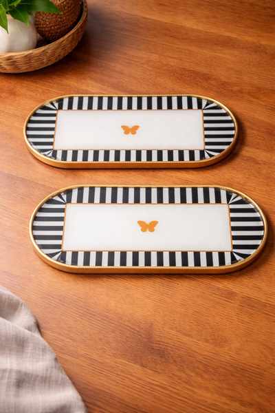 syolife 2’li Kelebekli Kahve Sunum Tepsisi 30x12 cm | Şık Servis Tabağı | Tür...