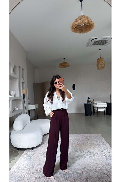 Buket Teke Παντελόνι Premium με χρυσά κουμπιά σε χρώμα δαμασκηνί