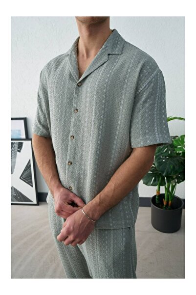 perasttesktil Ανδρικό πουκάμισο με κοντό μανίκι και γιακά με έθνικ σχέδια