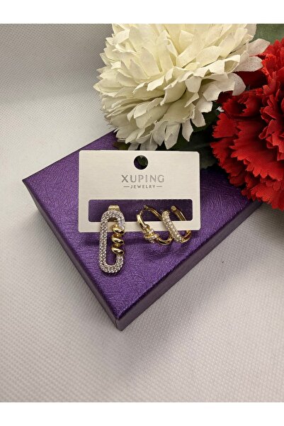 XUPING JEWELRY طقم أقراط من الفولاذ مكون من 3 قطع من ماركة KUYUMCU مرصع بحجر ...