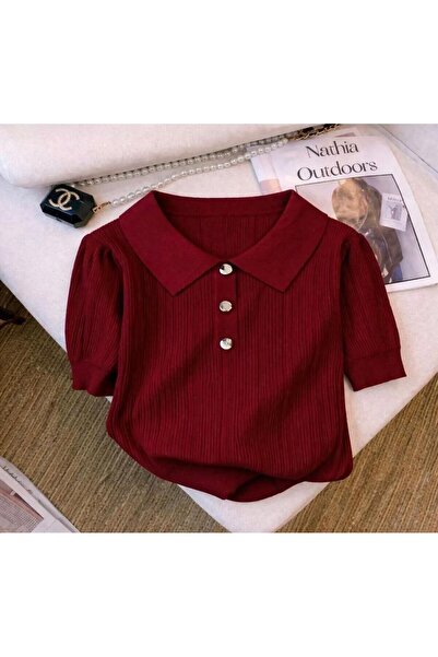 sovl Πλεκτό ασημί γκρι γυναικείο μπλούζα με λεπτομέρεια κουμπιών