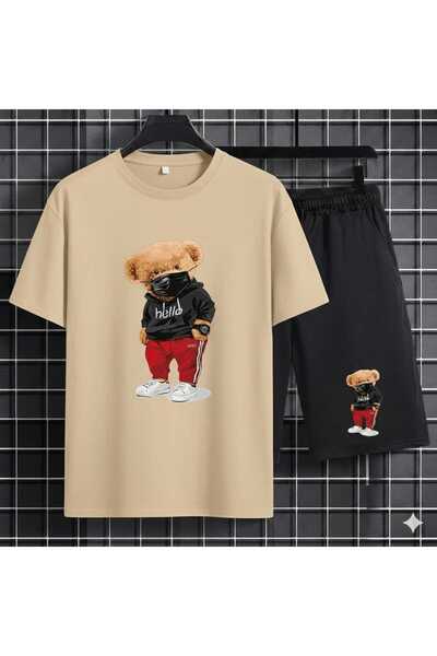 Nice Clothes Summer Children's T-Shirt Shorts Unisex (Hello Masked Bear Print)
